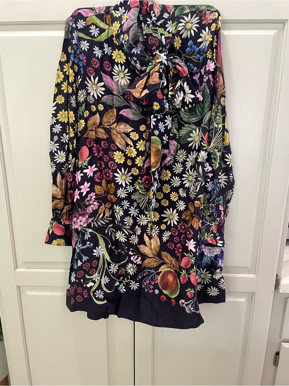 Anthropologie Black Floral Tie-Neck Jacket